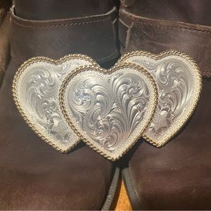 Vintage Triple Heart Montana Silversmiths Belt Buckle